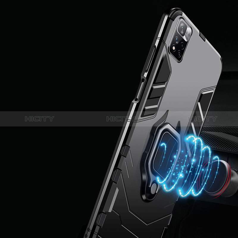 Silikon Hülle Handyhülle und Kunststoff Schutzhülle Tasche mit Magnetisch Fingerring Ständer R02 für Xiaomi Redmi Note 11 Pro+ Plus 5G groß