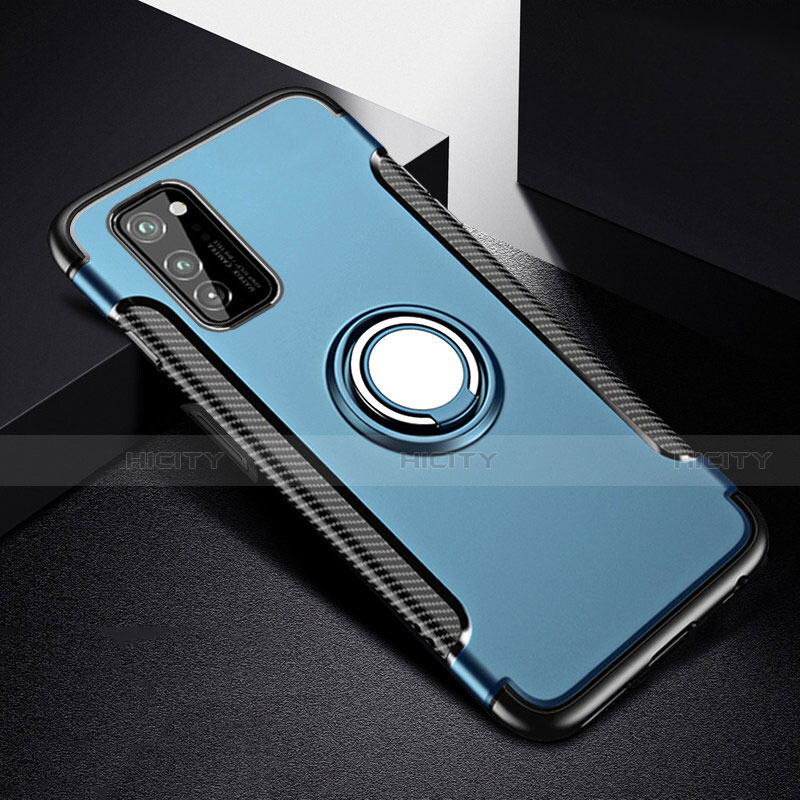 Silikon Hülle Handyhülle und Kunststoff Schutzhülle Tasche mit Magnetisch Fingerring Ständer R03 für Huawei Honor V30 5G Blau