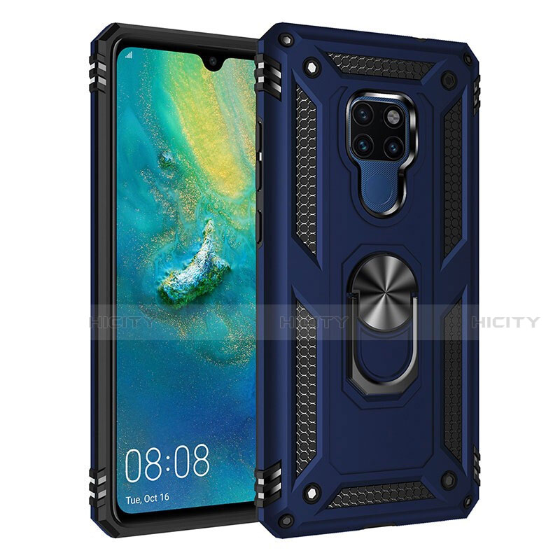 Silikon Hülle Handyhülle und Kunststoff Schutzhülle Tasche mit Magnetisch Fingerring Ständer R03 für Huawei Mate 20 Blau