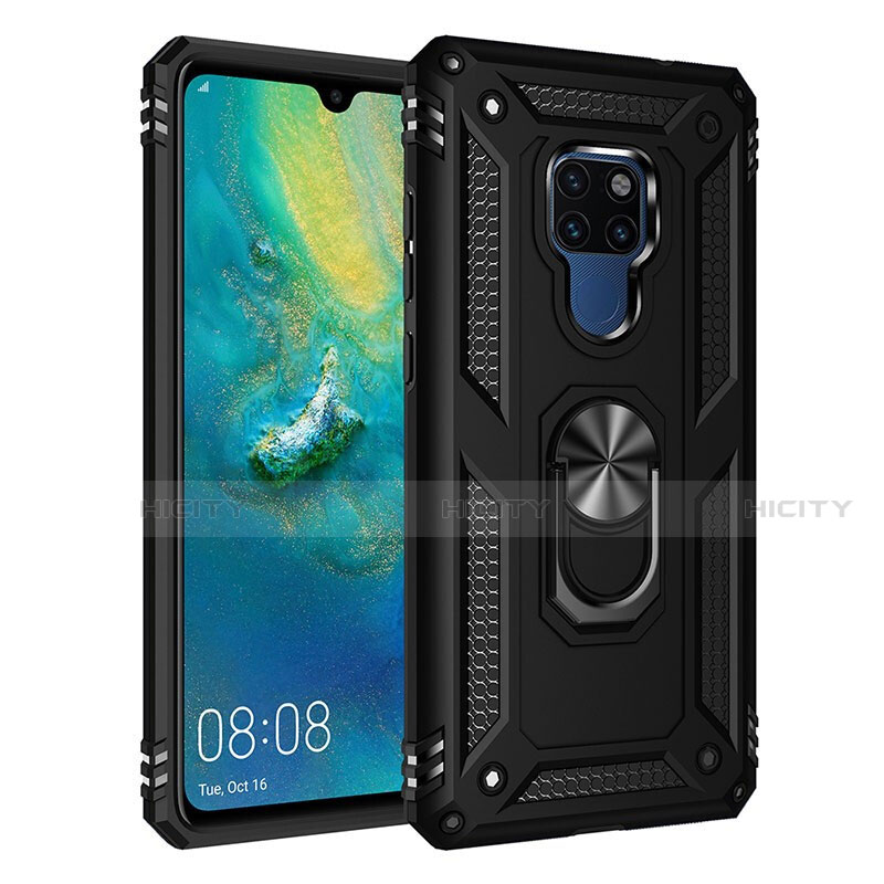 Silikon Hülle Handyhülle und Kunststoff Schutzhülle Tasche mit Magnetisch Fingerring Ständer R03 für Huawei Mate 20 Schwarz