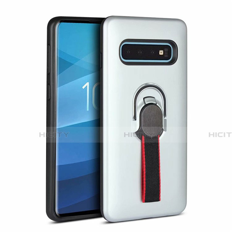 Silikon Hülle Handyhülle und Kunststoff Schutzhülle Tasche mit Magnetisch Fingerring Ständer R03 für Samsung Galaxy S10 groß