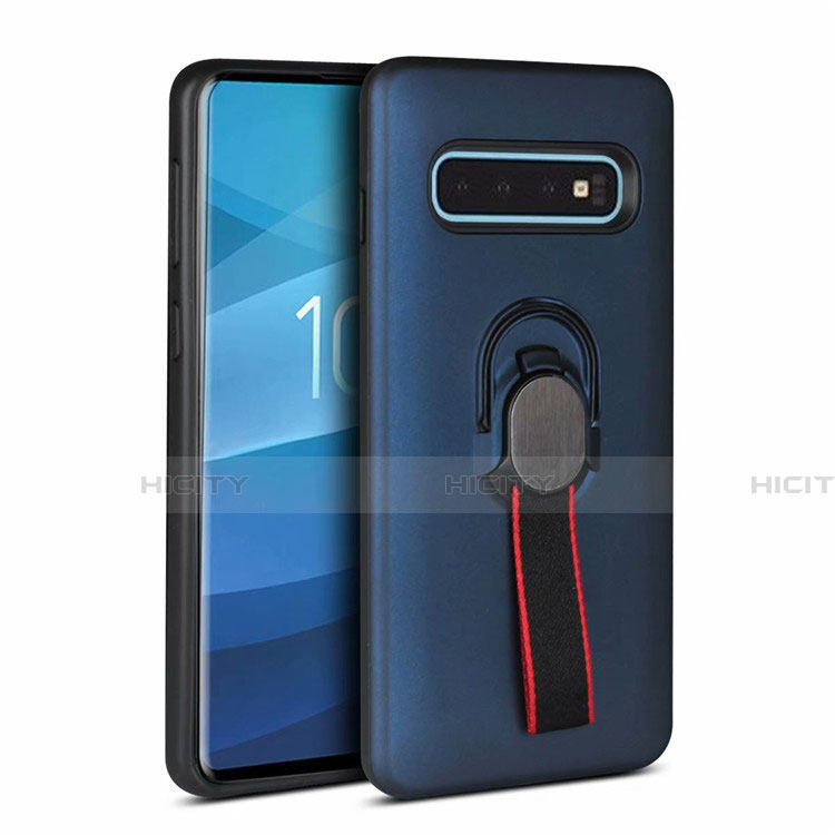 Silikon Hülle Handyhülle und Kunststoff Schutzhülle Tasche mit Magnetisch Fingerring Ständer R03 für Samsung Galaxy S10 5G Blau