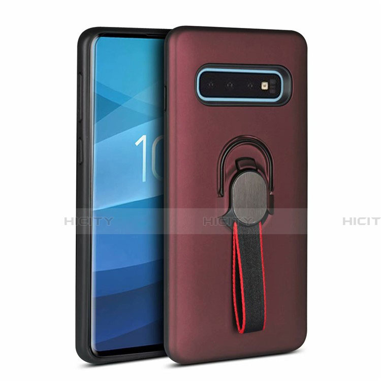 Silikon Hülle Handyhülle und Kunststoff Schutzhülle Tasche mit Magnetisch Fingerring Ständer R03 für Samsung Galaxy S10 5G Braun