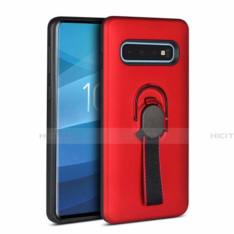 Silikon Hülle Handyhülle und Kunststoff Schutzhülle Tasche mit Magnetisch Fingerring Ständer R03 für Samsung Galaxy S10 5G Rot