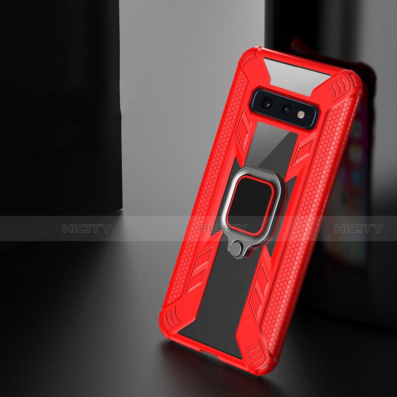 Silikon Hülle Handyhülle und Kunststoff Schutzhülle Tasche mit Magnetisch Fingerring Ständer R03 für Samsung Galaxy S10e Rot