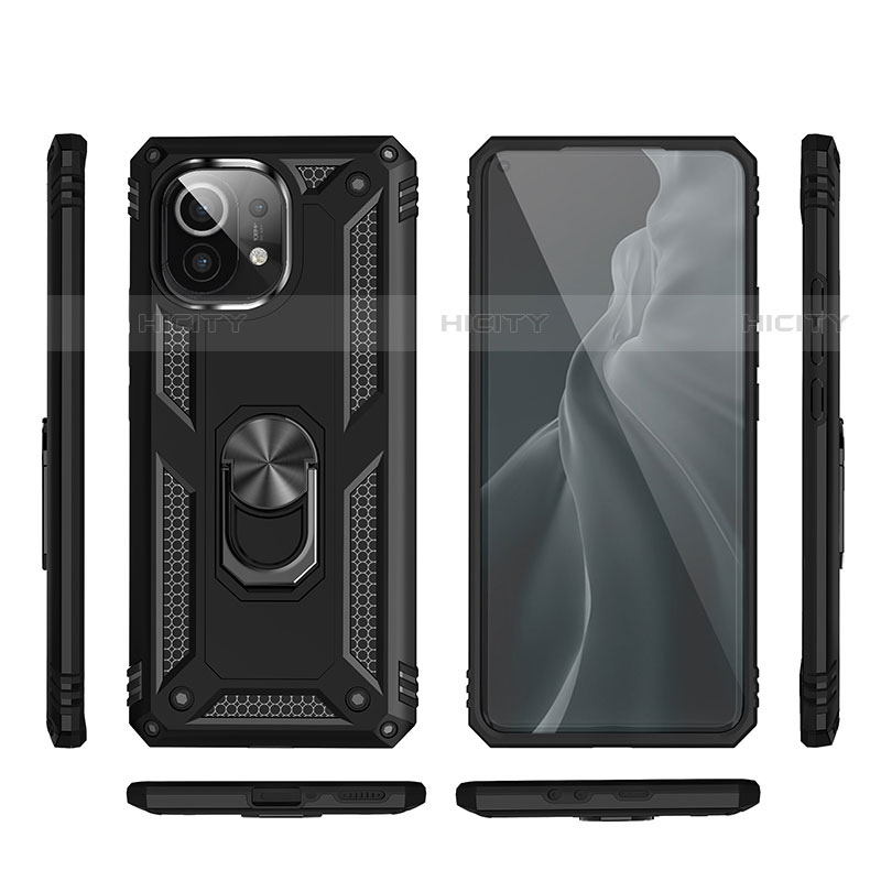 Silikon Hülle Handyhülle und Kunststoff Schutzhülle Tasche mit Magnetisch Fingerring Ständer R03 für Xiaomi Mi 11 Lite 5G NE Schwarz Plus