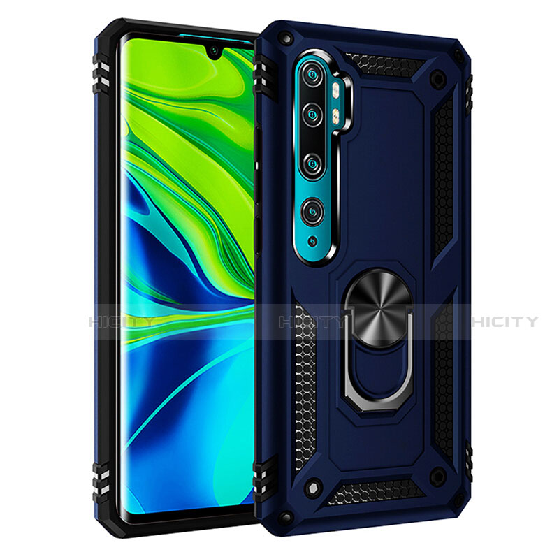 Silikon Hülle Handyhülle und Kunststoff Schutzhülle Tasche mit Magnetisch Fingerring Ständer R03 für Xiaomi Mi Note 10 Pro Blau