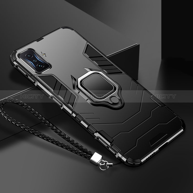 Silikon Hülle Handyhülle und Kunststoff Schutzhülle Tasche mit Magnetisch Fingerring Ständer R03 für Xiaomi Poco F4 GT 5G Schwarz