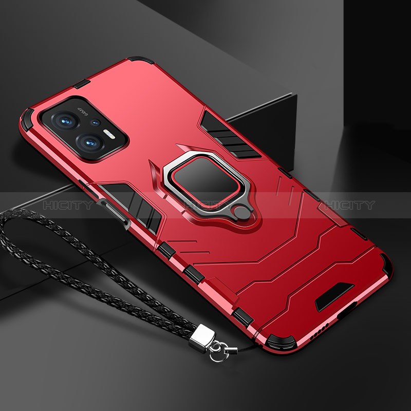 Silikon Hülle Handyhülle und Kunststoff Schutzhülle Tasche mit Magnetisch Fingerring Ständer R03 für Xiaomi Poco X4 GT 5G Rot