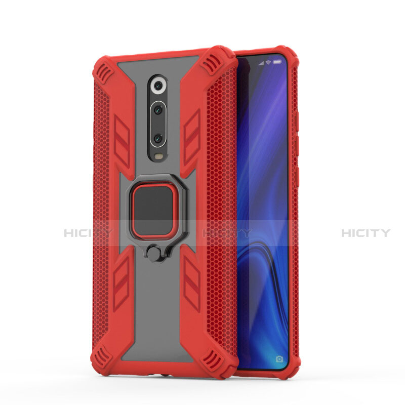 Silikon Hülle Handyhülle und Kunststoff Schutzhülle Tasche mit Magnetisch Fingerring Ständer R03 für Xiaomi Redmi K20 Pro Rot