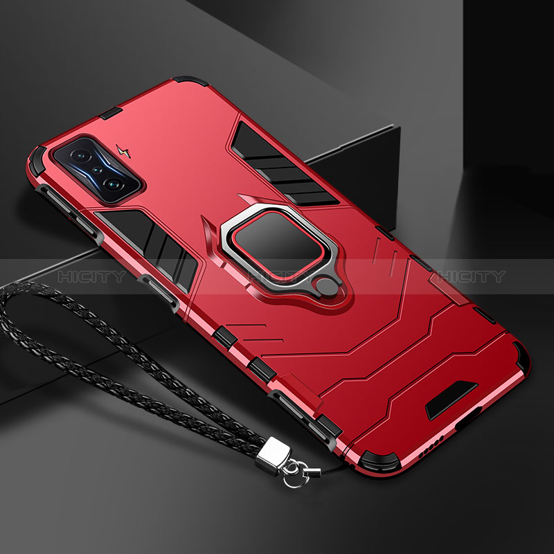 Silikon Hülle Handyhülle und Kunststoff Schutzhülle Tasche mit Magnetisch Fingerring Ständer R03 für Xiaomi Redmi K50 Gaming AMG F1 5G Rot