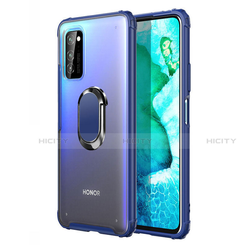 Silikon Hülle Handyhülle und Kunststoff Schutzhülle Tasche mit Magnetisch Fingerring Ständer R04 für Huawei Honor V30 5G Blau