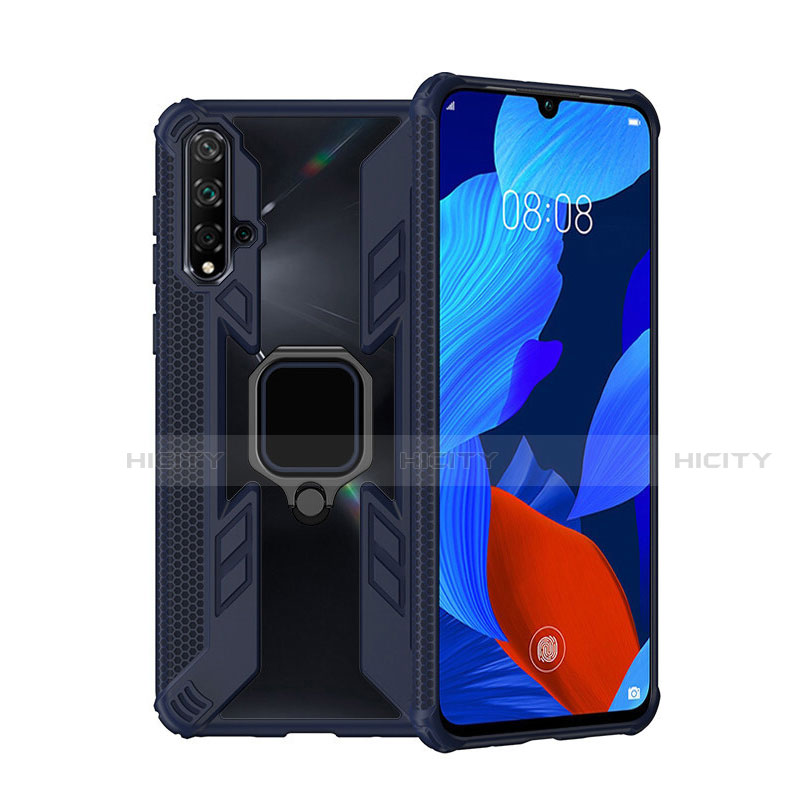 Silikon Hülle Handyhülle und Kunststoff Schutzhülle Tasche mit Magnetisch Fingerring Ständer R04 für Huawei Nova 5 Blau