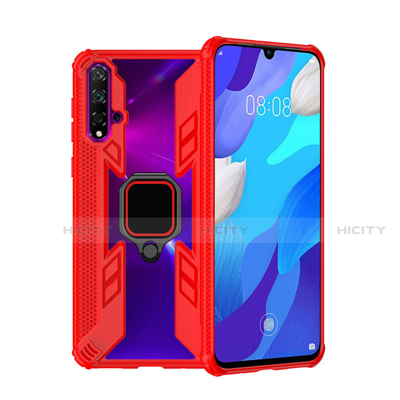 Silikon Hülle Handyhülle und Kunststoff Schutzhülle Tasche mit Magnetisch Fingerring Ständer R04 für Huawei Nova 5 Pro Rot