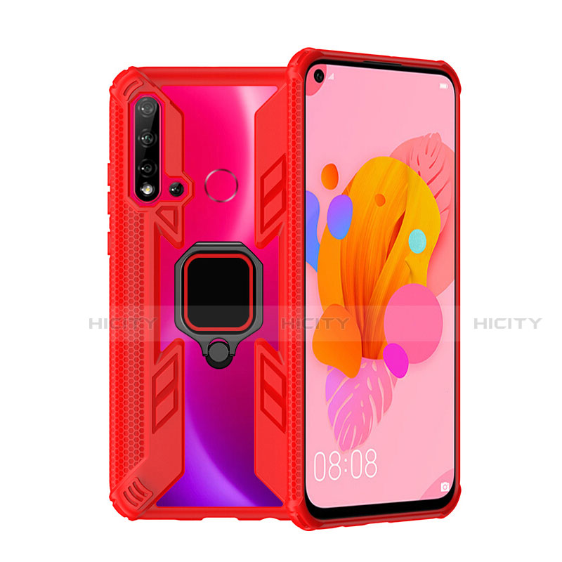 Silikon Hülle Handyhülle und Kunststoff Schutzhülle Tasche mit Magnetisch Fingerring Ständer R04 für Huawei Nova 5i Rot