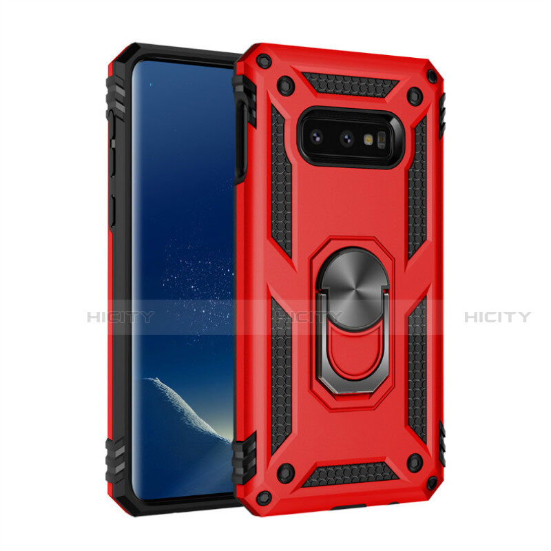 Silikon Hülle Handyhülle und Kunststoff Schutzhülle Tasche mit Magnetisch Fingerring Ständer R04 für Samsung Galaxy S10e Rot