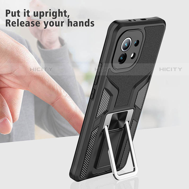 Silikon Hülle Handyhülle und Kunststoff Schutzhülle Tasche mit Magnetisch Fingerring Ständer R04 für Xiaomi Mi 11 Lite 5G