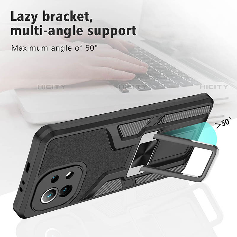 Silikon Hülle Handyhülle und Kunststoff Schutzhülle Tasche mit Magnetisch Fingerring Ständer R04 für Xiaomi Mi 11 Lite 5G NE