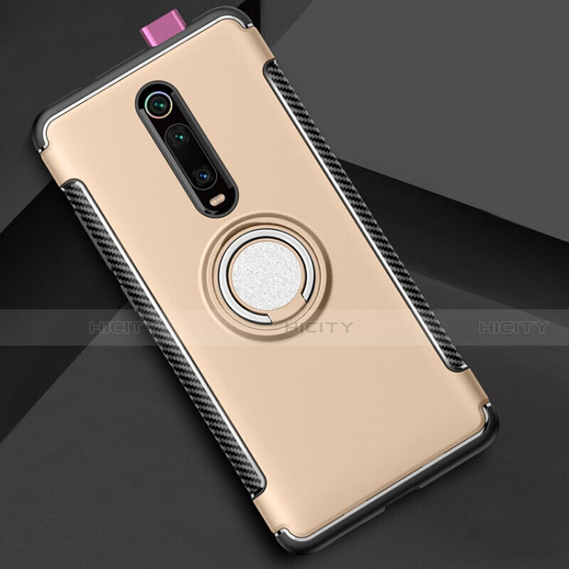 Silikon Hülle Handyhülle und Kunststoff Schutzhülle Tasche mit Magnetisch Fingerring Ständer R04 für Xiaomi Mi 9T Gold