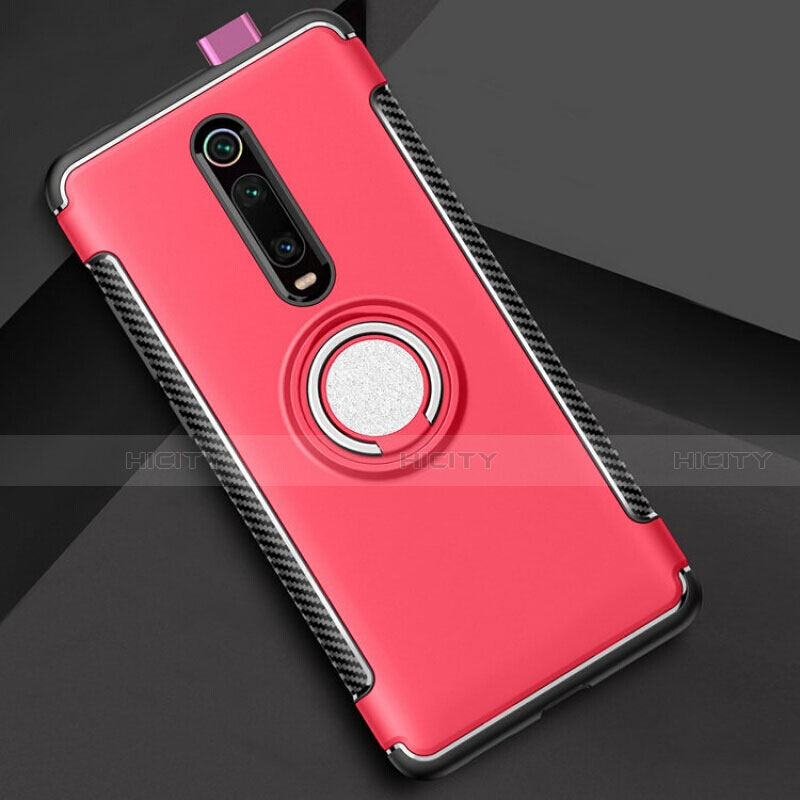 Silikon Hülle Handyhülle und Kunststoff Schutzhülle Tasche mit Magnetisch Fingerring Ständer R04 für Xiaomi Mi 9T Pro Rot