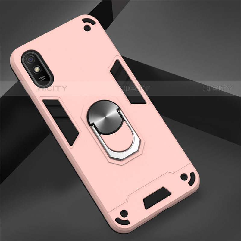 Silikon Hülle Handyhülle und Kunststoff Schutzhülle Tasche mit Magnetisch Fingerring Ständer R04 für Xiaomi Redmi 9A Rosegold