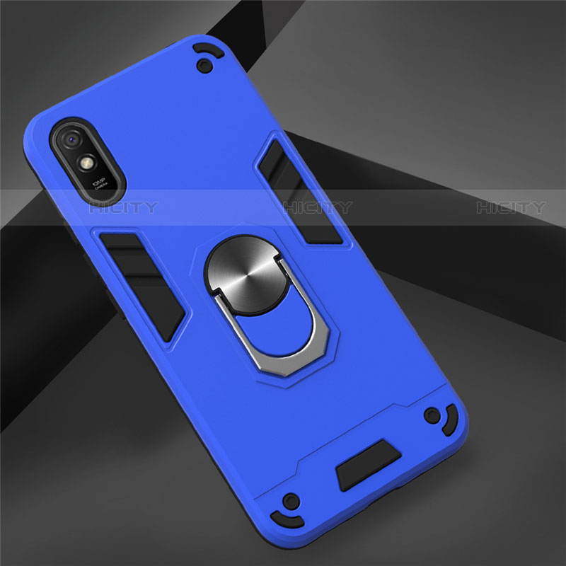 Silikon Hülle Handyhülle und Kunststoff Schutzhülle Tasche mit Magnetisch Fingerring Ständer R04 für Xiaomi Redmi 9i Blau
