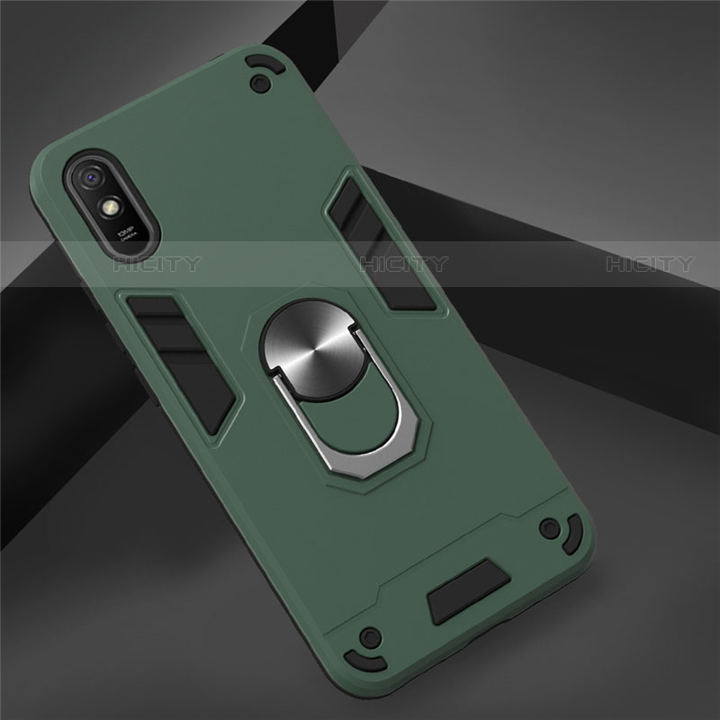 Silikon Hülle Handyhülle und Kunststoff Schutzhülle Tasche mit Magnetisch Fingerring Ständer R04 für Xiaomi Redmi 9i Nachtgrün