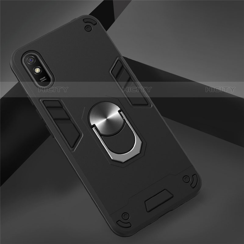 Silikon Hülle Handyhülle und Kunststoff Schutzhülle Tasche mit Magnetisch Fingerring Ständer R04 für Xiaomi Redmi 9i Schwarz