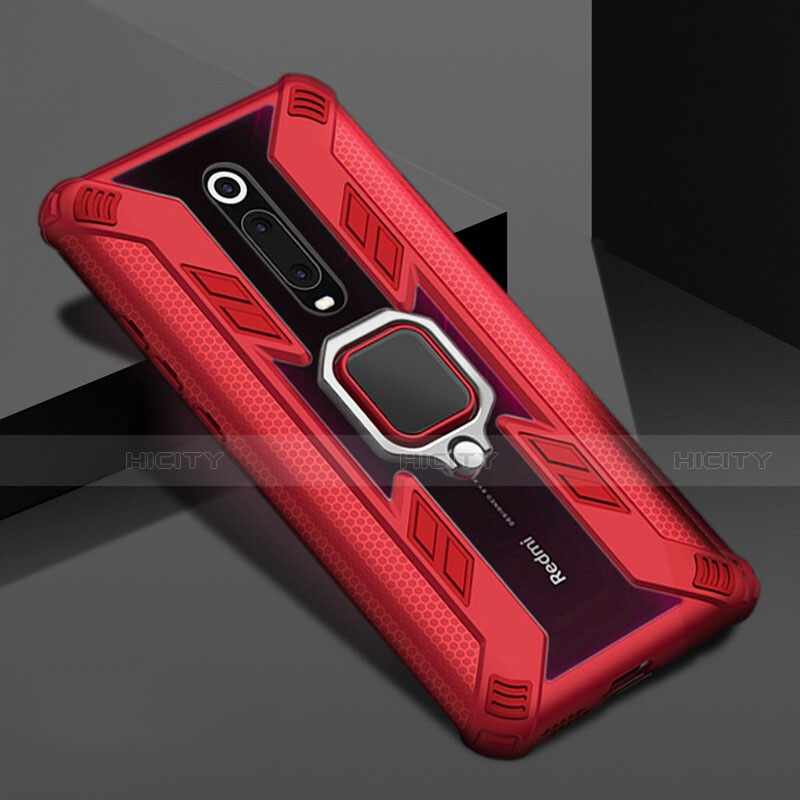 Silikon Hülle Handyhülle und Kunststoff Schutzhülle Tasche mit Magnetisch Fingerring Ständer R05 für Xiaomi Redmi K20 Pro Rot