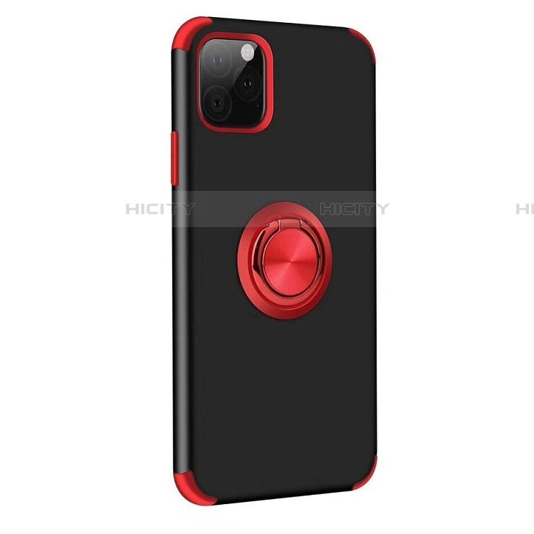 Silikon Hülle Handyhülle und Kunststoff Schutzhülle Tasche mit Magnetisch Fingerring Ständer R06 für Apple iPhone 11 Pro Max Rot und Schwarz