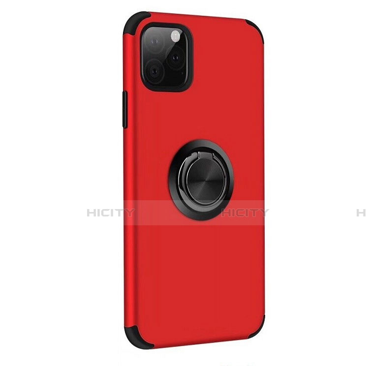 Silikon Hülle Handyhülle und Kunststoff Schutzhülle Tasche mit Magnetisch Fingerring Ständer R06 für Apple iPhone 11 Pro Rot