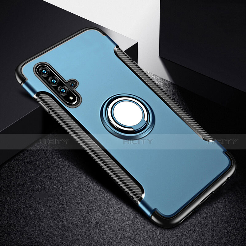 Silikon Hülle Handyhülle und Kunststoff Schutzhülle Tasche mit Magnetisch Fingerring Ständer R06 für Huawei Nova 5 Hellblau