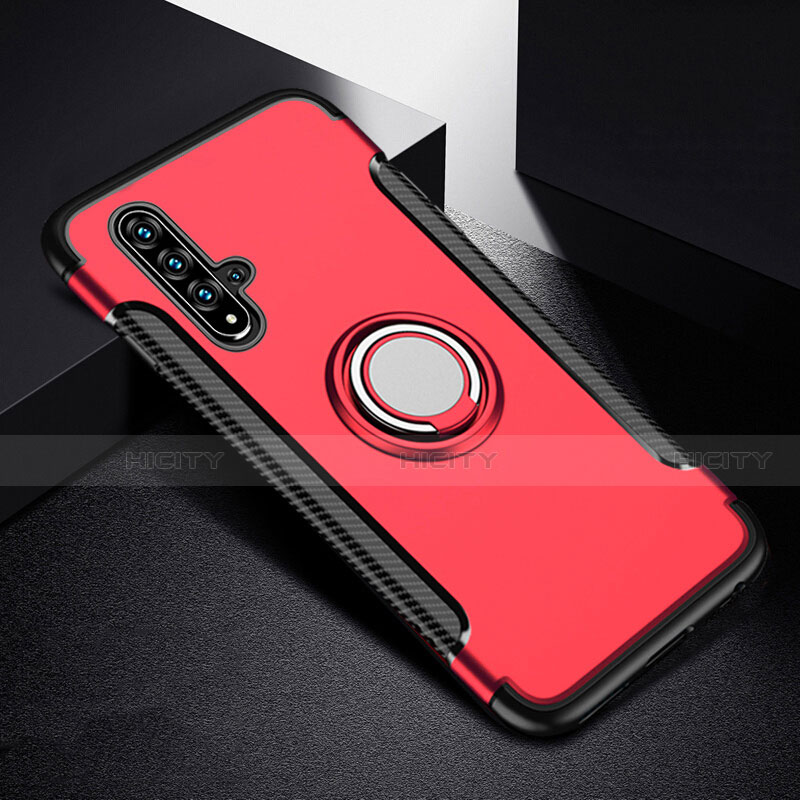 Silikon Hülle Handyhülle und Kunststoff Schutzhülle Tasche mit Magnetisch Fingerring Ständer R06 für Huawei Nova 5 Pro Rot