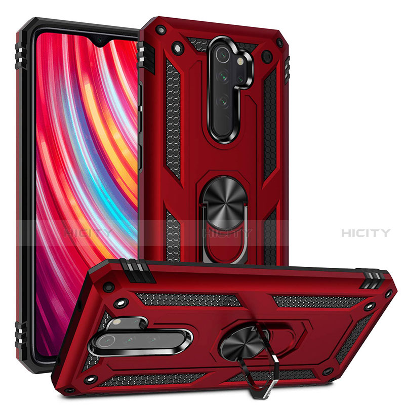 Silikon Hülle Handyhülle und Kunststoff Schutzhülle Tasche mit Magnetisch Fingerring Ständer R06 für Xiaomi Redmi Note 8 Pro Rot