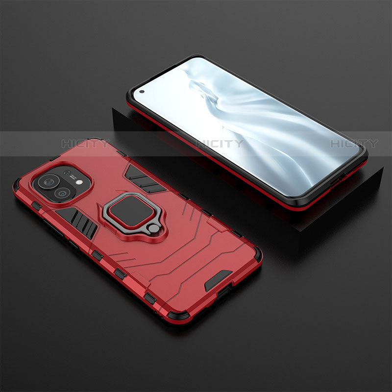 Silikon Hülle Handyhülle und Kunststoff Schutzhülle Tasche mit Magnetisch Fingerring Ständer R07 für Xiaomi Mi 11 5G Rot Plus
