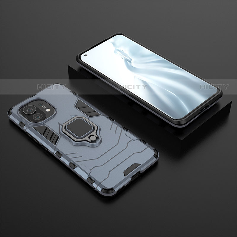 Silikon Hülle Handyhülle und Kunststoff Schutzhülle Tasche mit Magnetisch Fingerring Ständer R07 für Xiaomi Mi 11 Lite 5G NE Blau