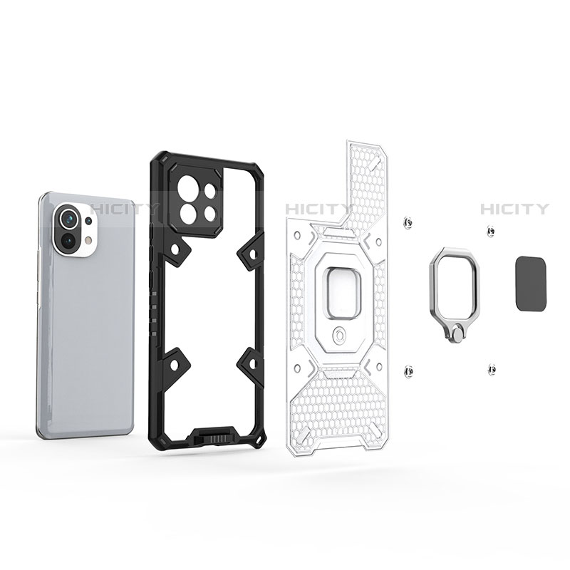 Silikon Hülle Handyhülle und Kunststoff Schutzhülle Tasche mit Magnetisch Fingerring Ständer R08 für Xiaomi Mi 11 Lite 5G NE