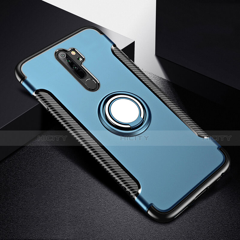 Silikon Hülle Handyhülle und Kunststoff Schutzhülle Tasche mit Magnetisch Fingerring Ständer R08 für Xiaomi Redmi Note 8 Pro Blau Plus