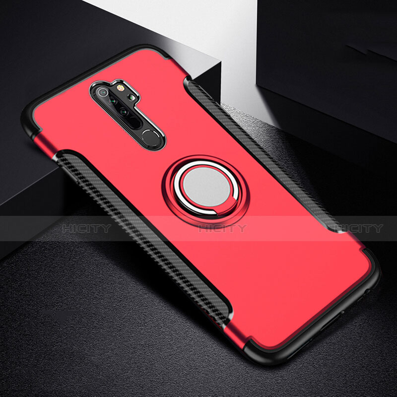 Silikon Hülle Handyhülle und Kunststoff Schutzhülle Tasche mit Magnetisch Fingerring Ständer R08 für Xiaomi Redmi Note 8 Pro Rot