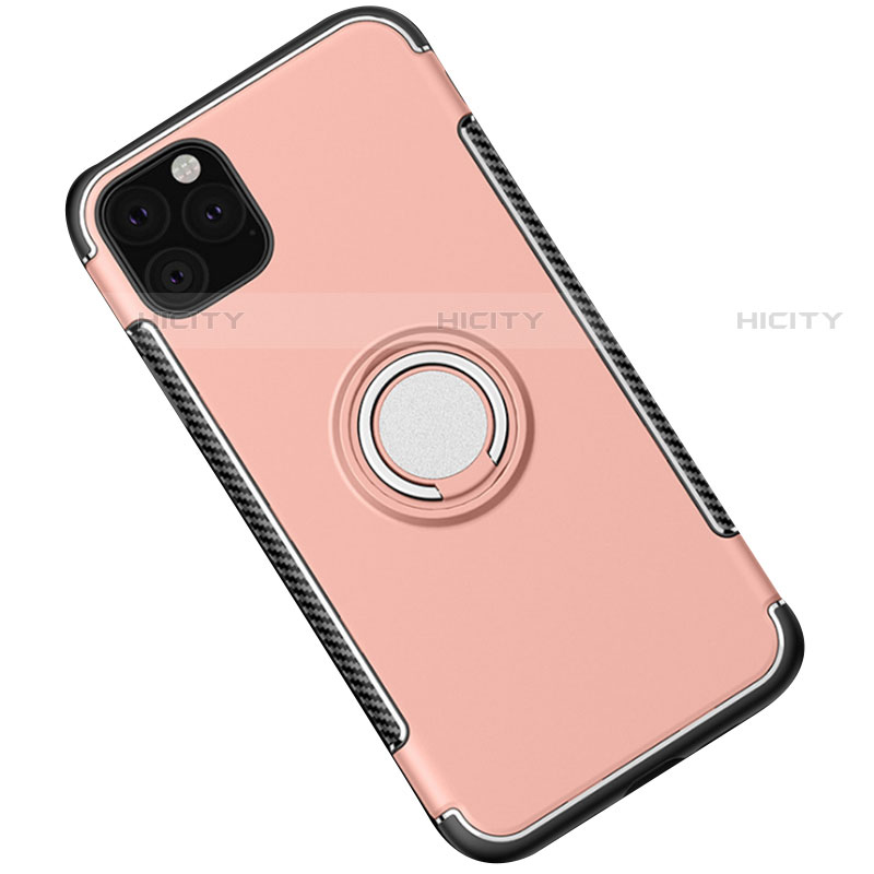 Silikon Hülle Handyhülle und Kunststoff Schutzhülle Tasche mit Magnetisch Fingerring Ständer S01 für Apple iPhone 11 Pro Max Rosegold