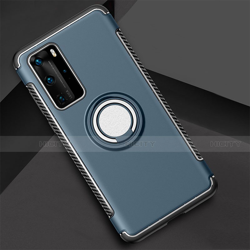 Silikon Hülle Handyhülle und Kunststoff Schutzhülle Tasche mit Magnetisch Fingerring Ständer S01 für Huawei P40 Pro Hellblau