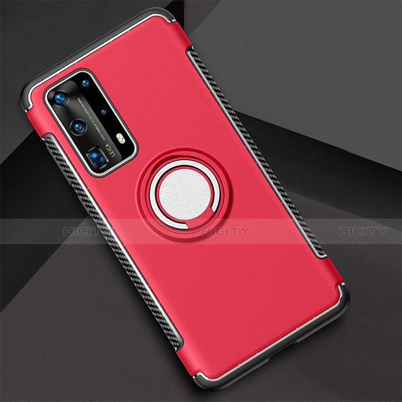 Silikon Hülle Handyhülle und Kunststoff Schutzhülle Tasche mit Magnetisch Fingerring Ständer S01 für Huawei P40 Pro+ Plus Rot