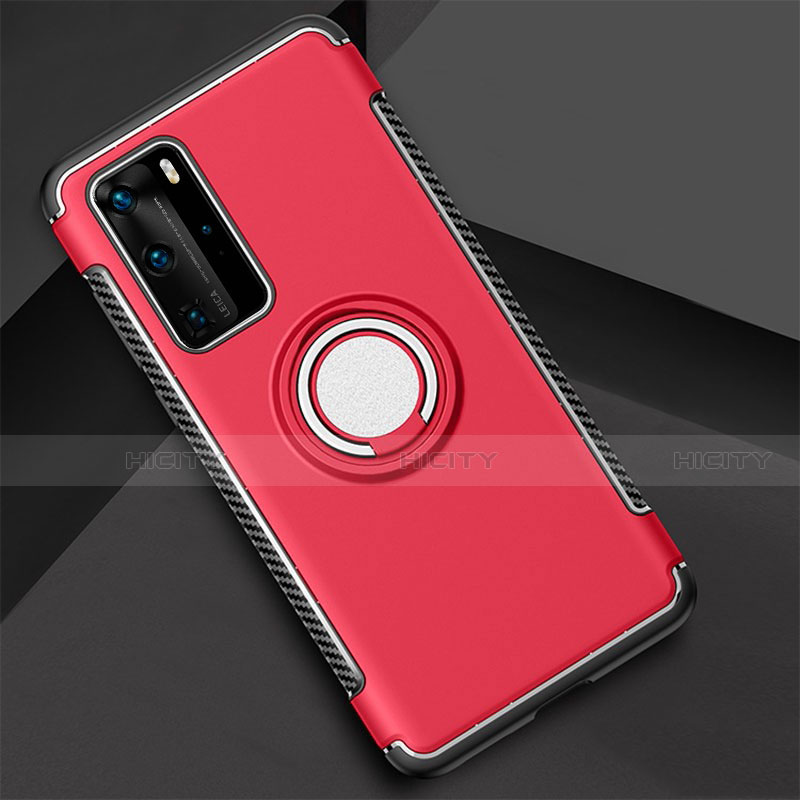 Silikon Hülle Handyhülle und Kunststoff Schutzhülle Tasche mit Magnetisch Fingerring Ständer S01 für Huawei P40 Pro Rot