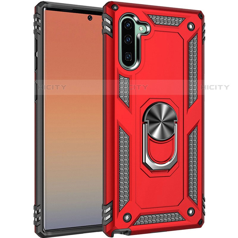 Silikon Hülle Handyhülle und Kunststoff Schutzhülle Tasche mit Magnetisch Fingerring Ständer S01 für Samsung Galaxy Note 10 Rot