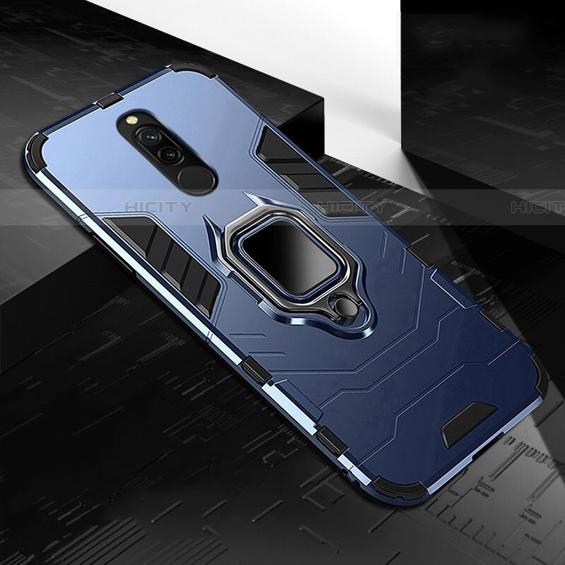Silikon Hülle Handyhülle und Kunststoff Schutzhülle Tasche mit Magnetisch Fingerring Ständer S01 für Xiaomi Redmi 8 Blau