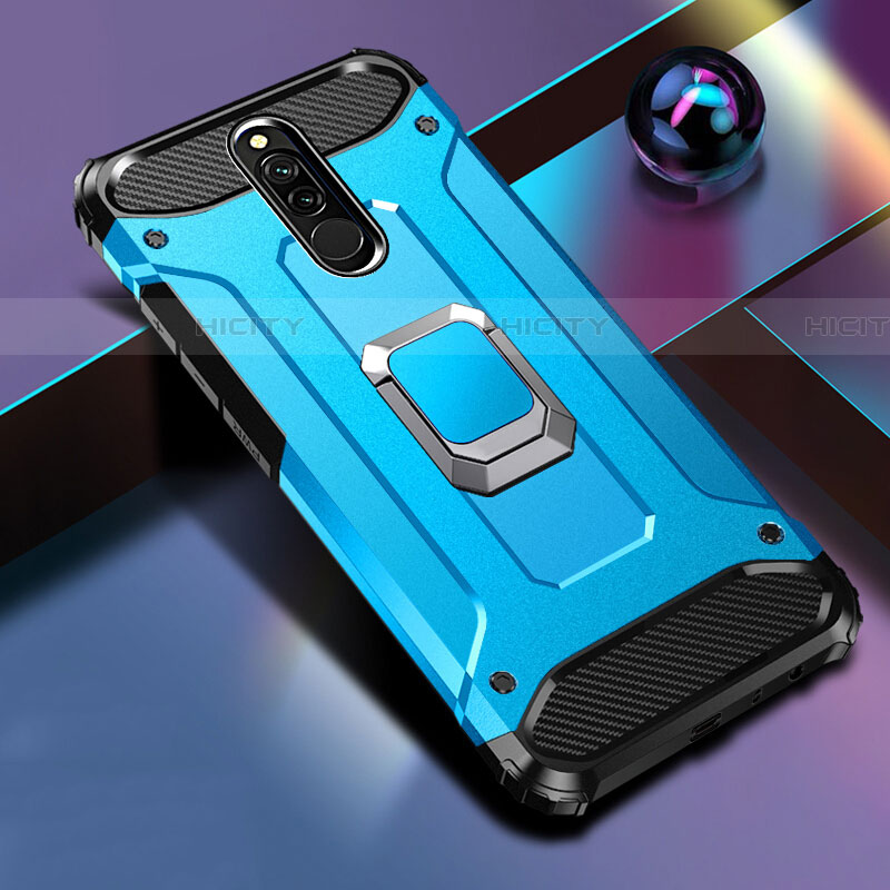 Silikon Hülle Handyhülle und Kunststoff Schutzhülle Tasche mit Magnetisch Fingerring Ständer S03 für Xiaomi Redmi 8 Blau