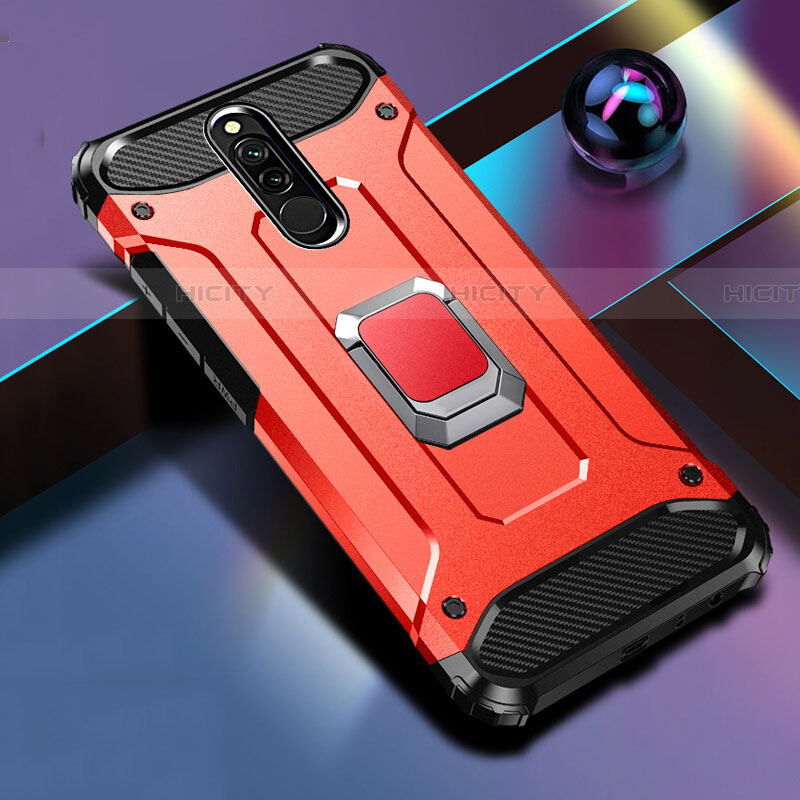 Silikon Hülle Handyhülle und Kunststoff Schutzhülle Tasche mit Magnetisch Fingerring Ständer S03 für Xiaomi Redmi 8 Rot