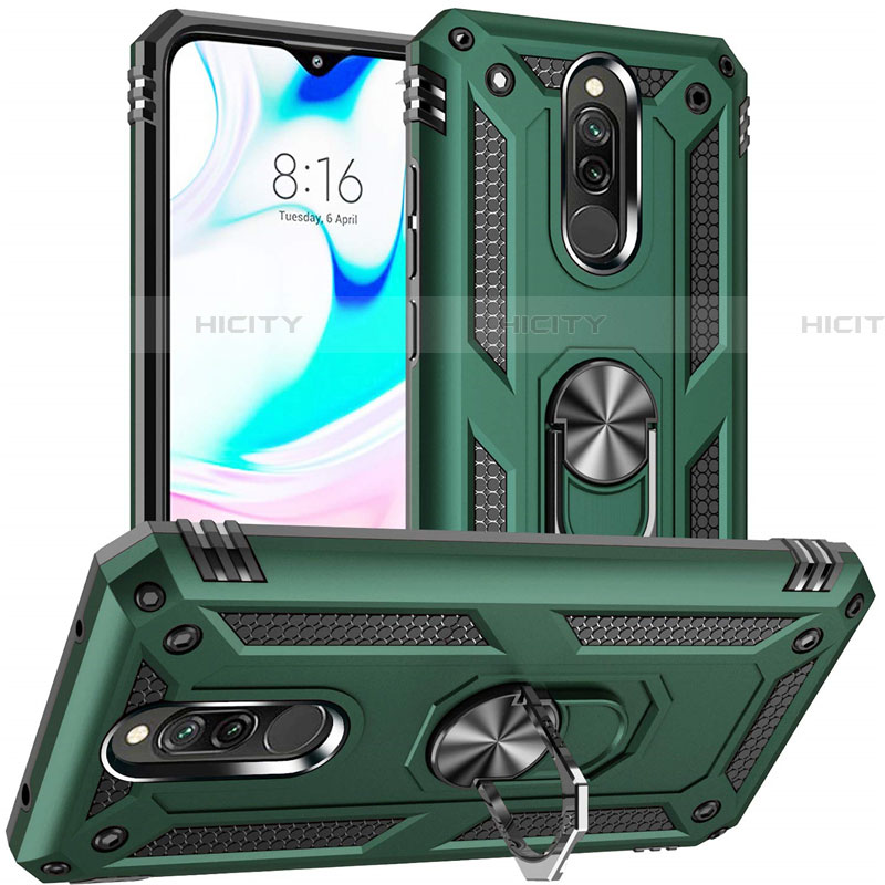 Silikon Hülle Handyhülle und Kunststoff Schutzhülle Tasche mit Magnetisch Fingerring Ständer S04 für Xiaomi Redmi 8 Grün Plus