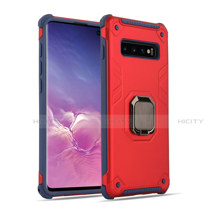 Silikon Hülle Handyhülle und Kunststoff Schutzhülle Tasche mit Magnetisch Fingerring Ständer T01 für Samsung Galaxy S10 5G Plusfarbig