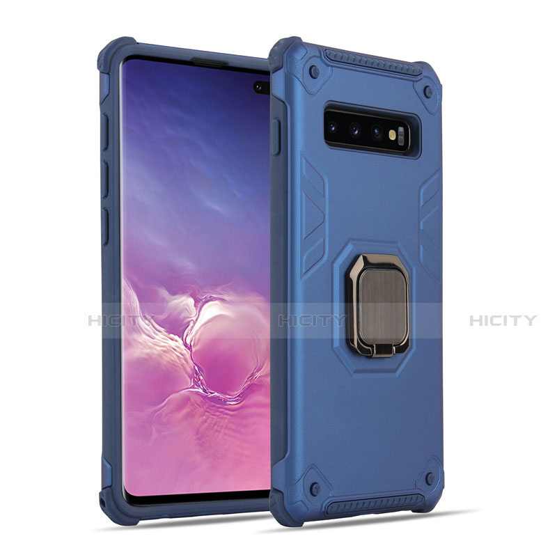 Silikon Hülle Handyhülle und Kunststoff Schutzhülle Tasche mit Magnetisch Fingerring Ständer T01 für Samsung Galaxy S10 Blau Plus